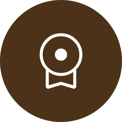 3 White medal icon on brown circular background.